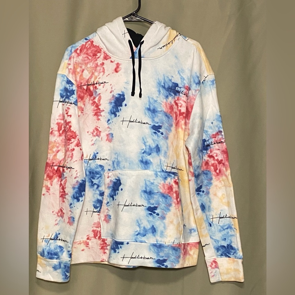 Hollister Mens Must -Have Collection Muti-Color Pastel Tie-Dye Pullover Hoodie L